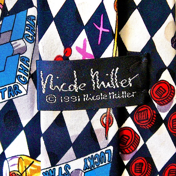 NICOLE MILLER MENS TIE 1991 VINTAGE "CROSSWORD PUZZLE" SILK WHIMSICAL - Picture 6 of 8